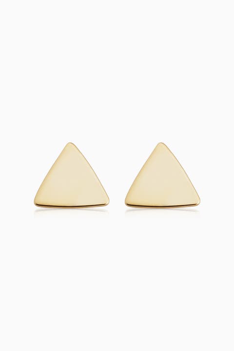 14K Yellow Gold Triangle Studs