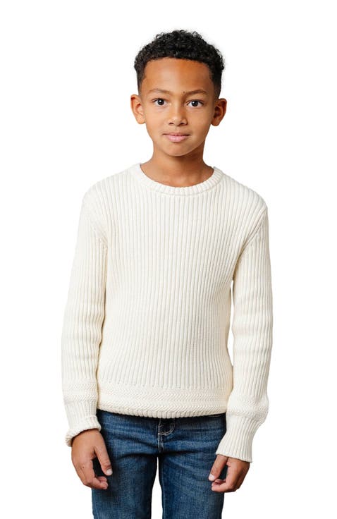 Boys' Organic Herringbone Detail Crew Neck Sweater, Kids
