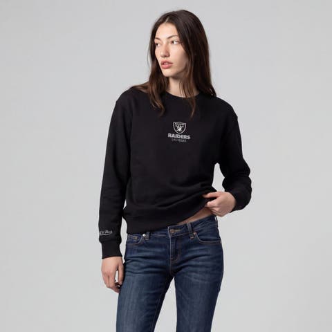 Women's Mitchell & Ness Black Las Vegas Raiders Core Essentials Micro Logo Fleece Sweatshirt