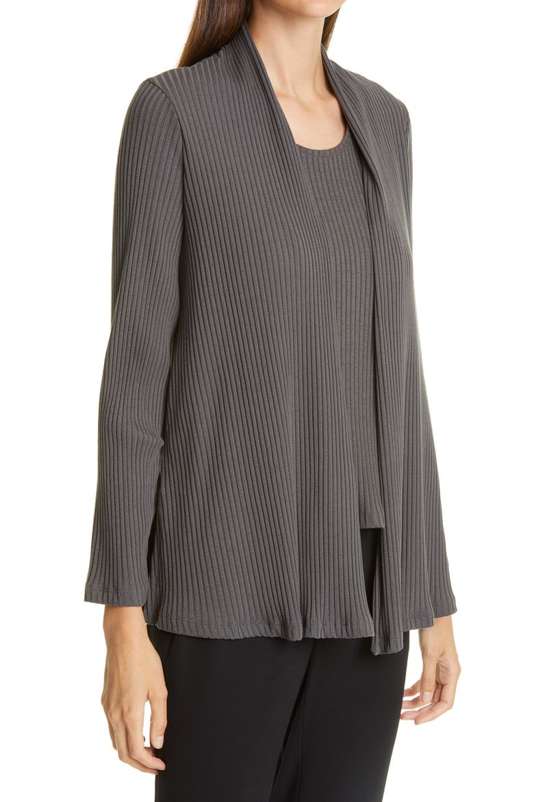 Rib Knit Cardigan, Alternate, color, BARK