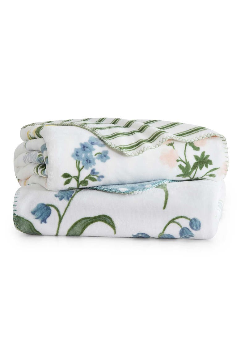 Josephine Reversible Floral Plush Throw, Alternate, color, WHITE/ PEARL PEACH/ GREEN