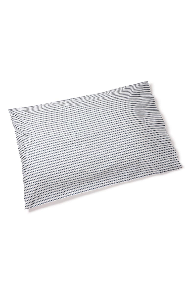 Petite Plume French Ticking Stripes Set of 2 Cotton Percale Pillowcases, Main, color, Navy