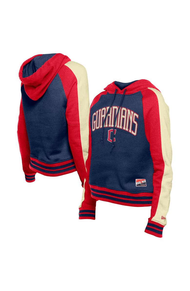 New Era Women's New Era  Navy Cleveland Guardians Cooperstown Collection Cropped Raglan Pullover Hoodie, Alternate, color, 