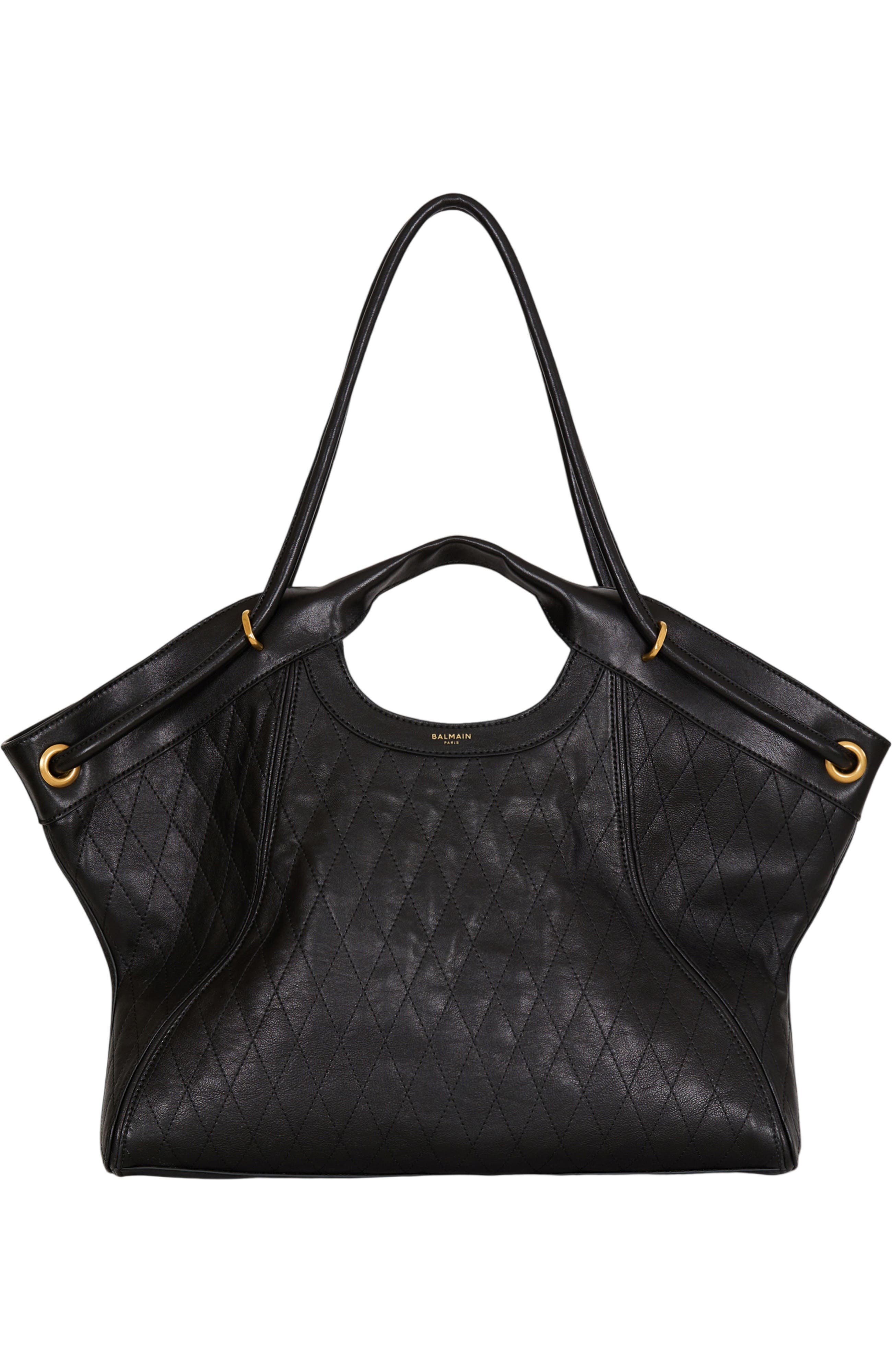 Large Tote in topstitched leather, Main, color, black