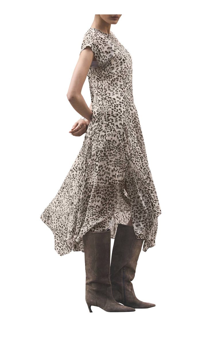 Leopard Print Cap Sleeve Midi Dress, Alternate, color, Camel