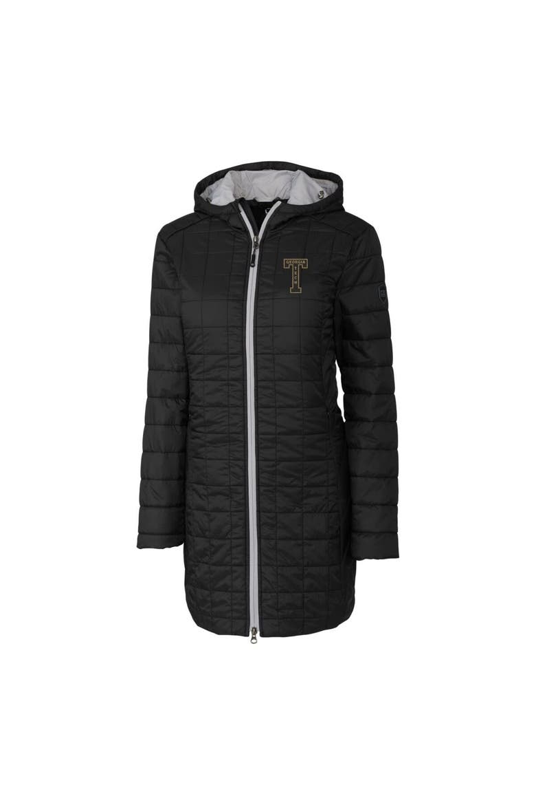 Women's Cutter & Buck Black Georgia Tech Yellow Jackets Vault Rainier Primaloft Eco Hooded Long Coat, Alternate, color, Black