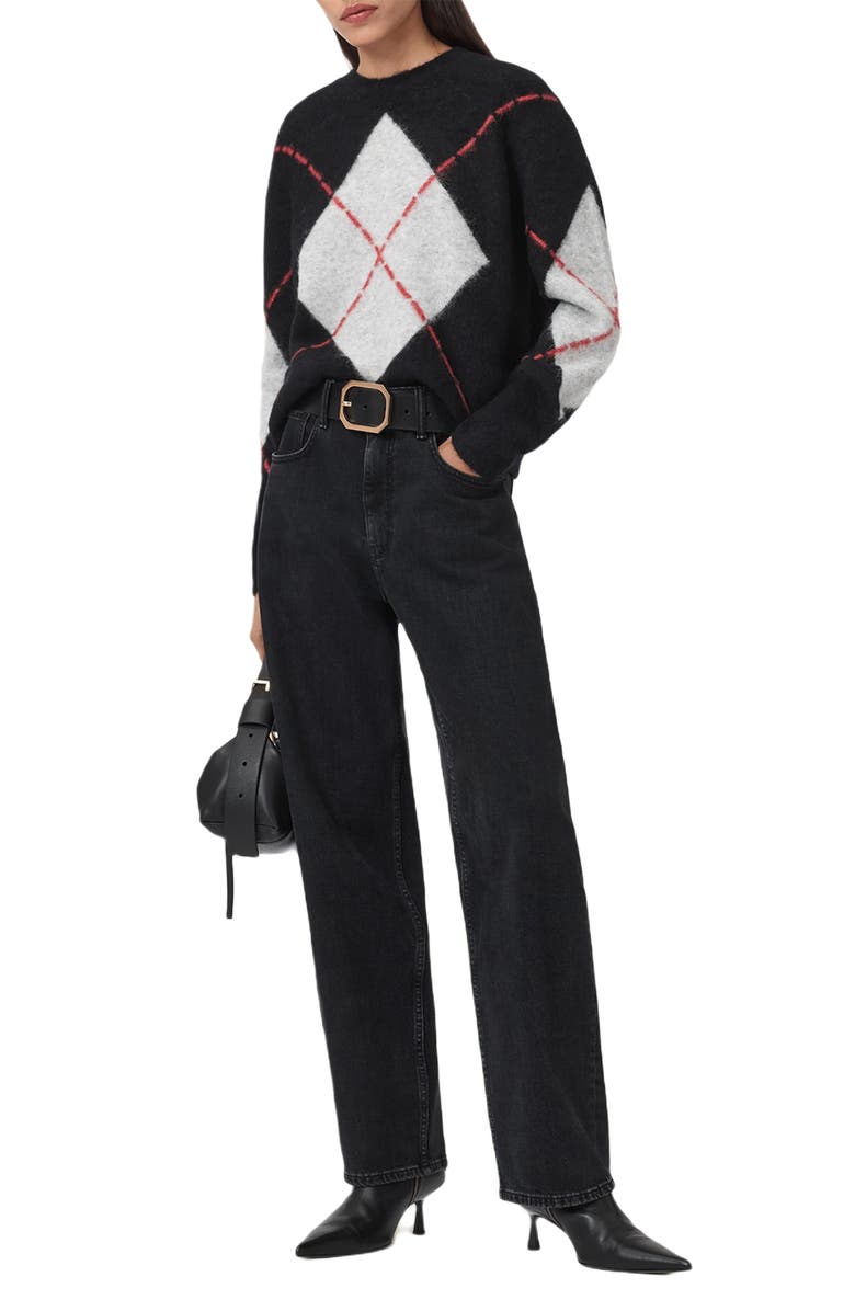 AllSaints Lou Argyle Alpaca & Wool Blend Sweater, Alternate, color, Black