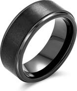 BLING JEWELRY Men's Black Matte Titanium Band Ring