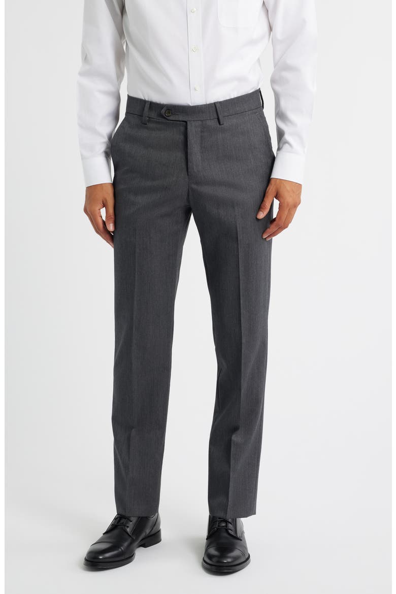 Flat Front Worsted Wool Gabardine Pants, Main, color, MED GREY