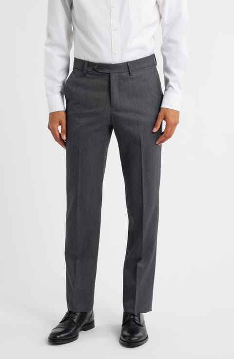 Slim Fit Flat Front Grey Super 100s Wool Dress Pants (Regular & Big)