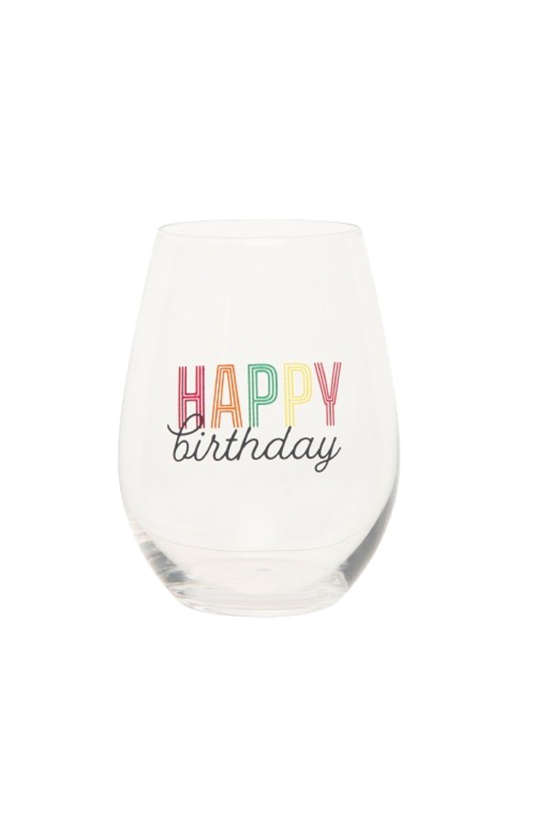 Totalee Gift Happy Birthday Wine Glass Clear 18 oz, Main, color, Clear