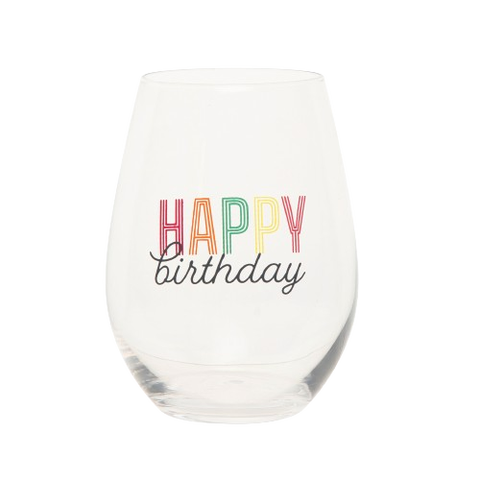 Happy Birthday Wine Glass Clear 18 oz