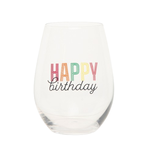 Totalee Gift Happy Birthday Wine Glass Clear 18 oz In Transparent