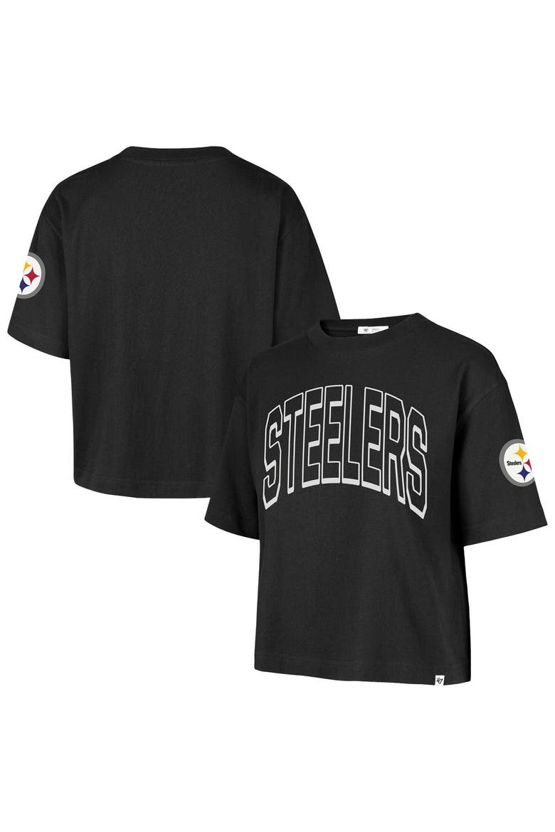 Women's '47 Black Pittsburgh Steelers Call Out Reed City T-Shirt, Main, color, Black