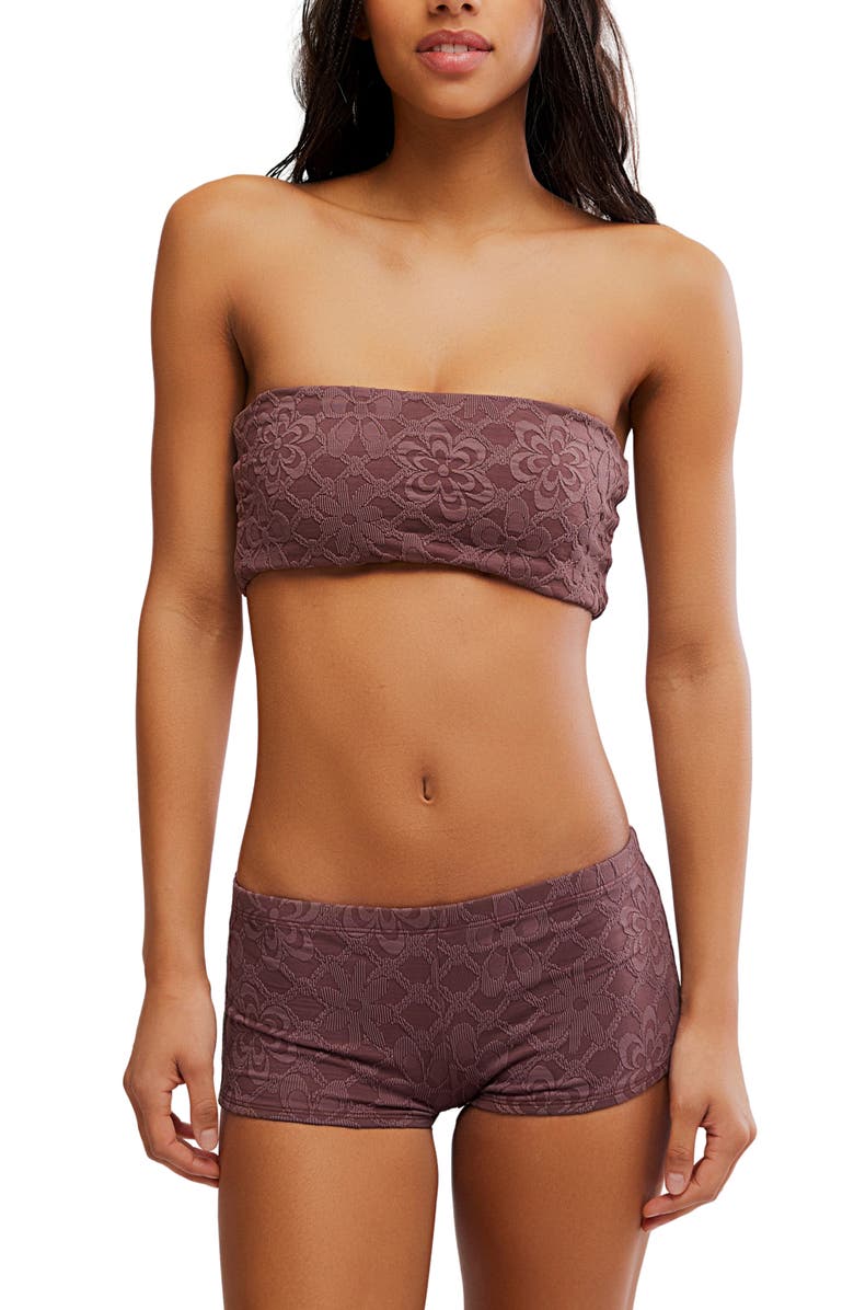 Free People Dixie Jacquard Shortie Bikini Bottoms, Alternate, color, Brownstone