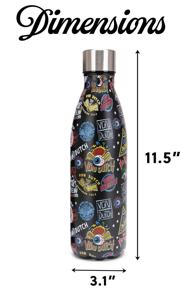 Von Dutch 24oz Hydration Double Walled Insulated Stainless Steel Bottle, Alternate, color, Black Jax