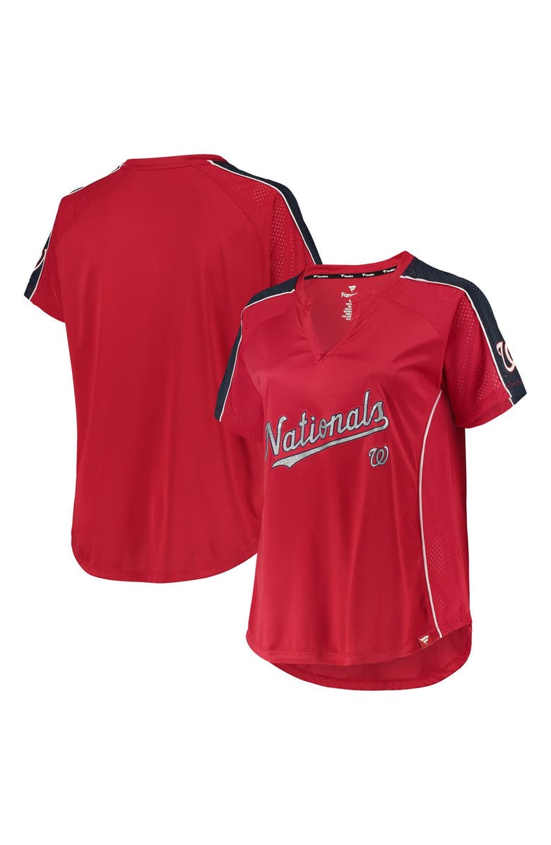 PROFILE Women's Red Washington Nationals Plus Size Diva Notch Neck Raglan T-Shirt, Main, color, Red