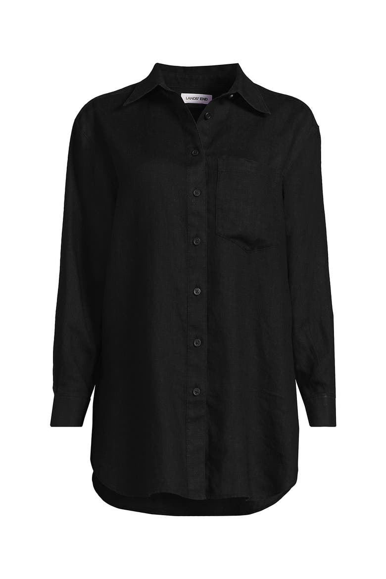 Linen Oversized Button Front Shirt, Alternate, color, Black