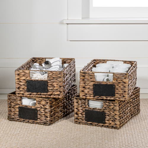 Happimess Lane Classic Farmhouse Handwoven Hyacinth Pantry Baskets With Chalkboard Labels And Handle In Brown