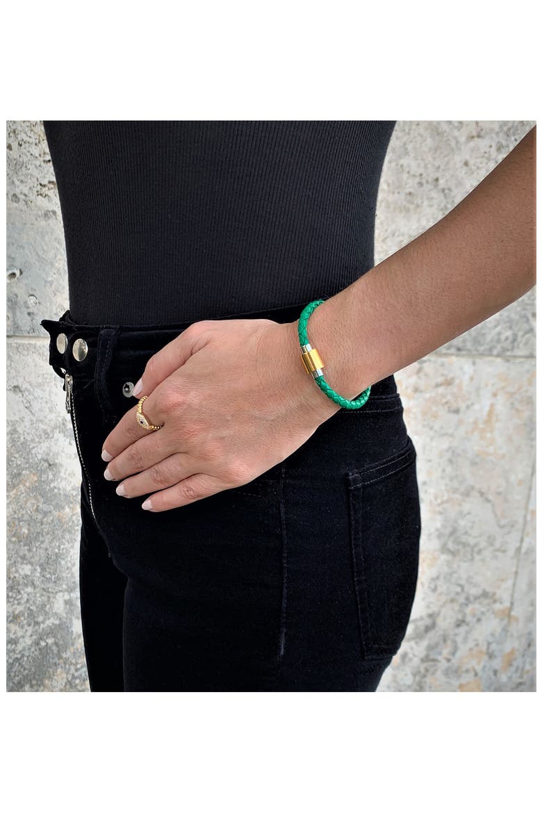 Green Braided Leather Bracelet, Alternate, color, GREEN