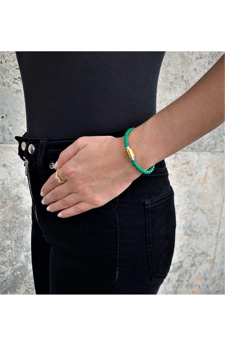 Liza Schwartz Green Braided Leather Bracelet, Alternate, color,