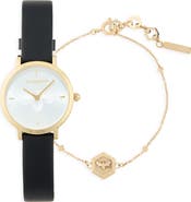 Olivia Burton Minima Bee Leather Strap Watch, 28mm & Charm Bracelet Set