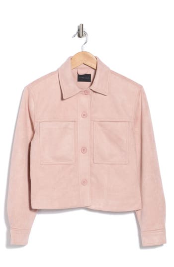 T Tahari Crop Faux Suede Jacket In Pink