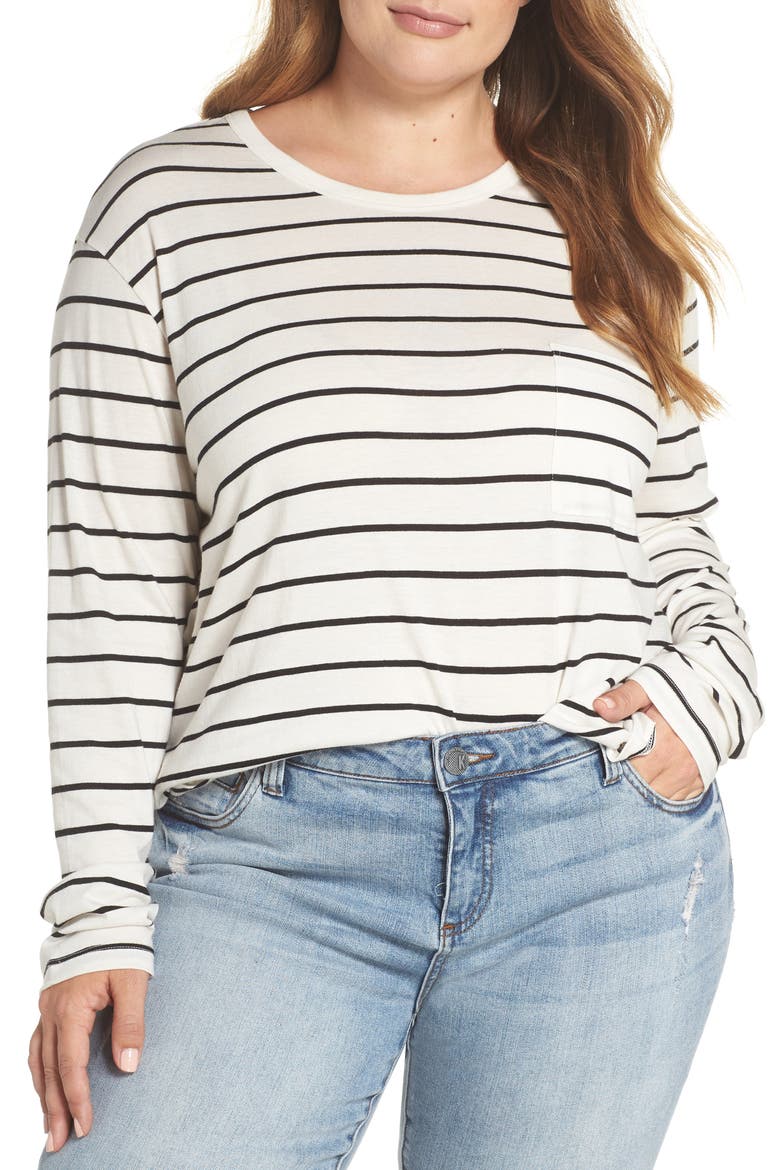 Slouch Pocket Tee, Alternate, color, IVORY SANDY STRIPE