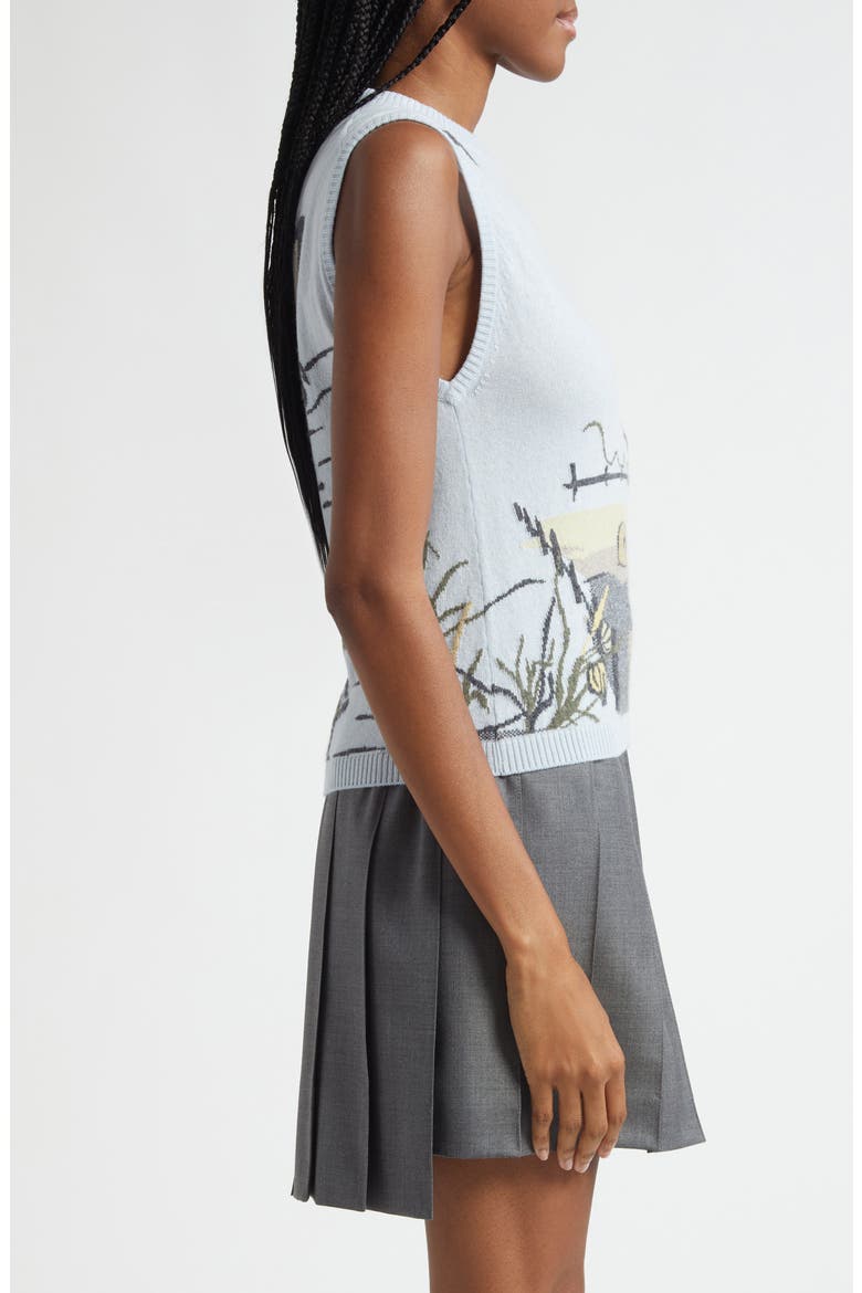 Seasonal Print Sleeveless Cashmere Sweater, Alternate, color, LIGHT BLU