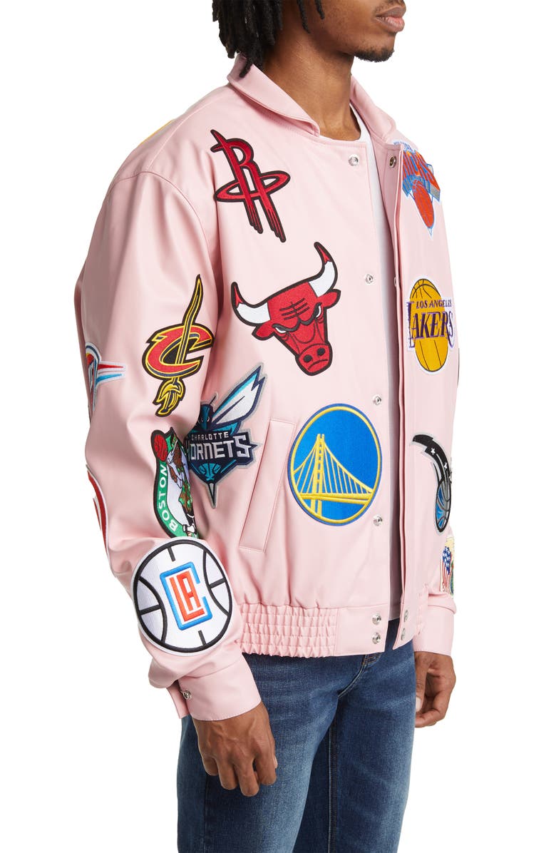 JEFF HAMILTON NBA Collage Faux Leather Jacket, Alternate, color, 