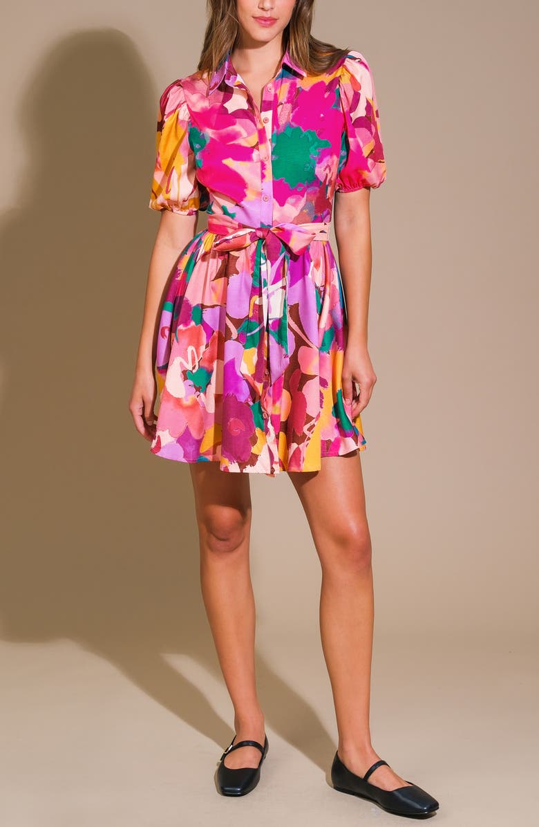 FLYING TOMATO Flower Print Shirtdress, Alternate, color,