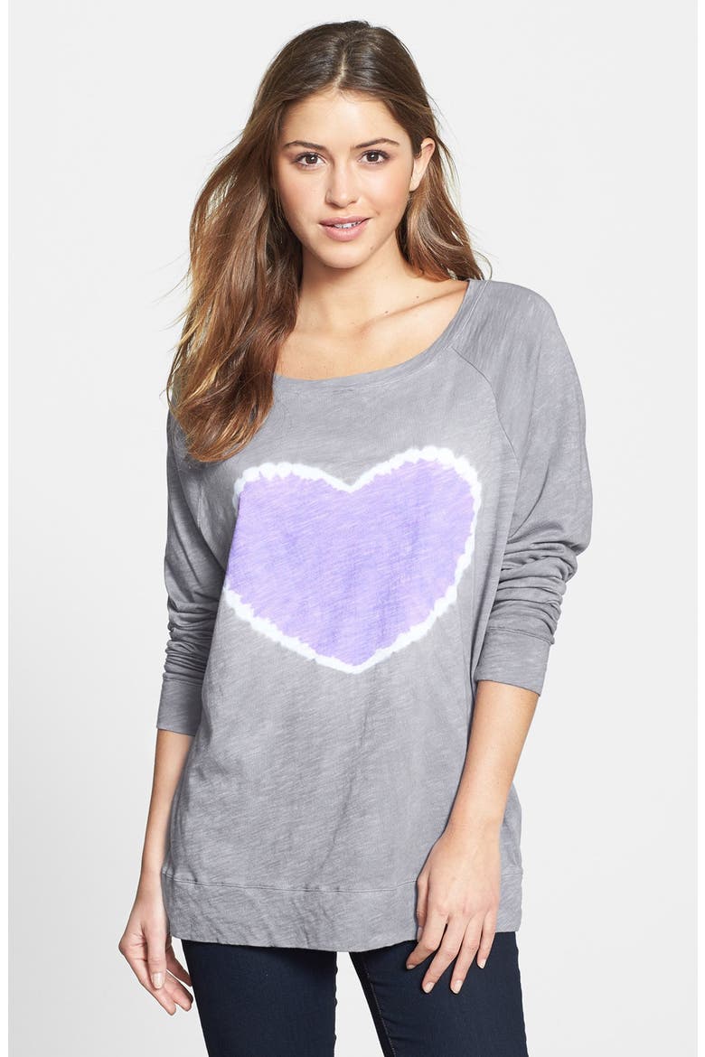 Tie Dye Heart Cotton Top, Main, color, LIGHT GREY/ VIOLET