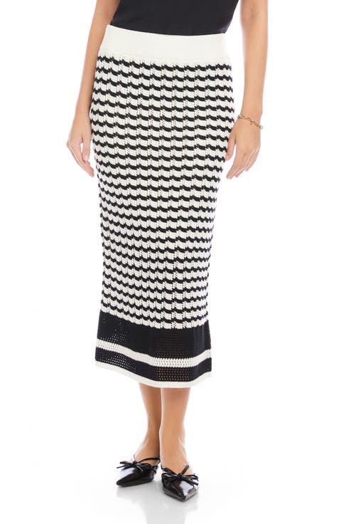 Zoe Stripe Pointelle Cotton Blend Midi Sweater Skirt