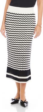 FIFTEEN TWENTY Zoe Stripe Pointelle Cotton Blend Midi Sweater Skirt