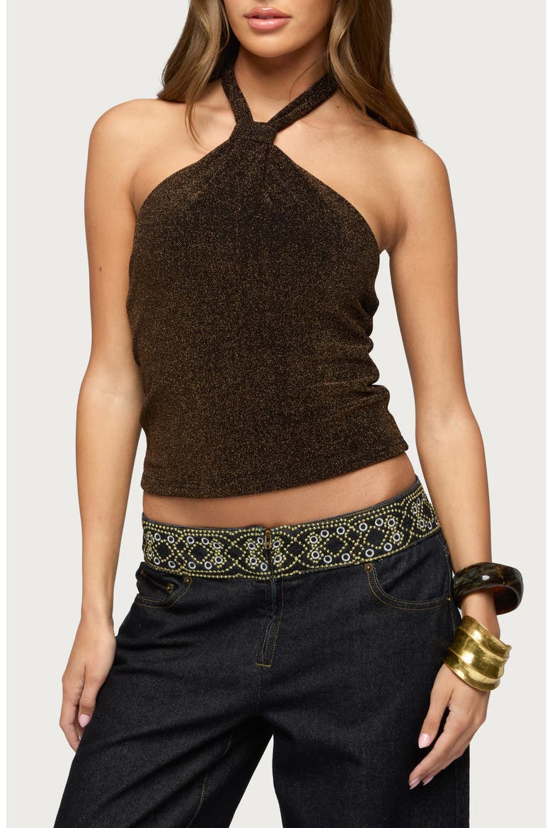Katalya Glitter Halter Top, Main, color, BROWN