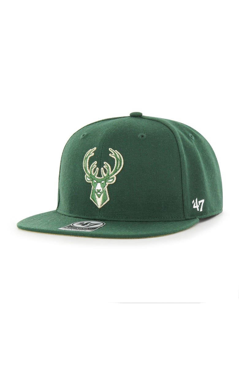 '47 Men's '47  Hunter Green Milwaukee Bucks Sure Shot Captain Snapback Hat, Alternate, color, 