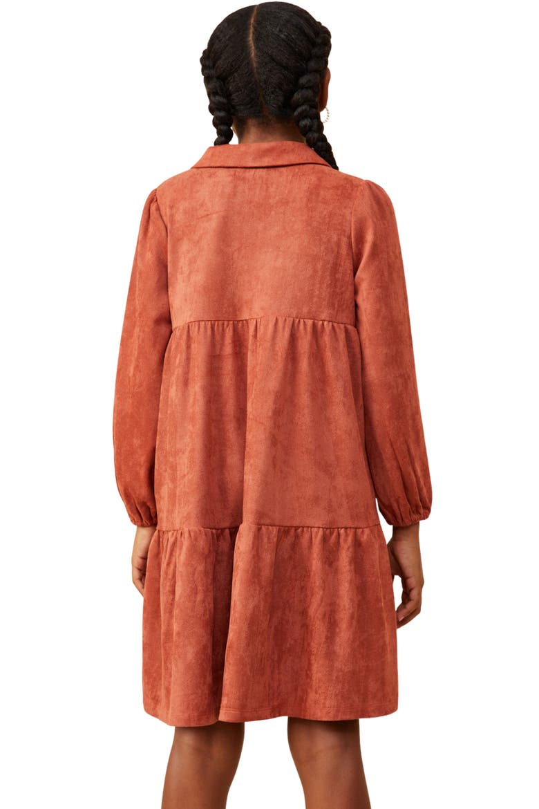 Kids' Vegan Faux Suede Tiered Swing Dress, Alternate, color, RUST