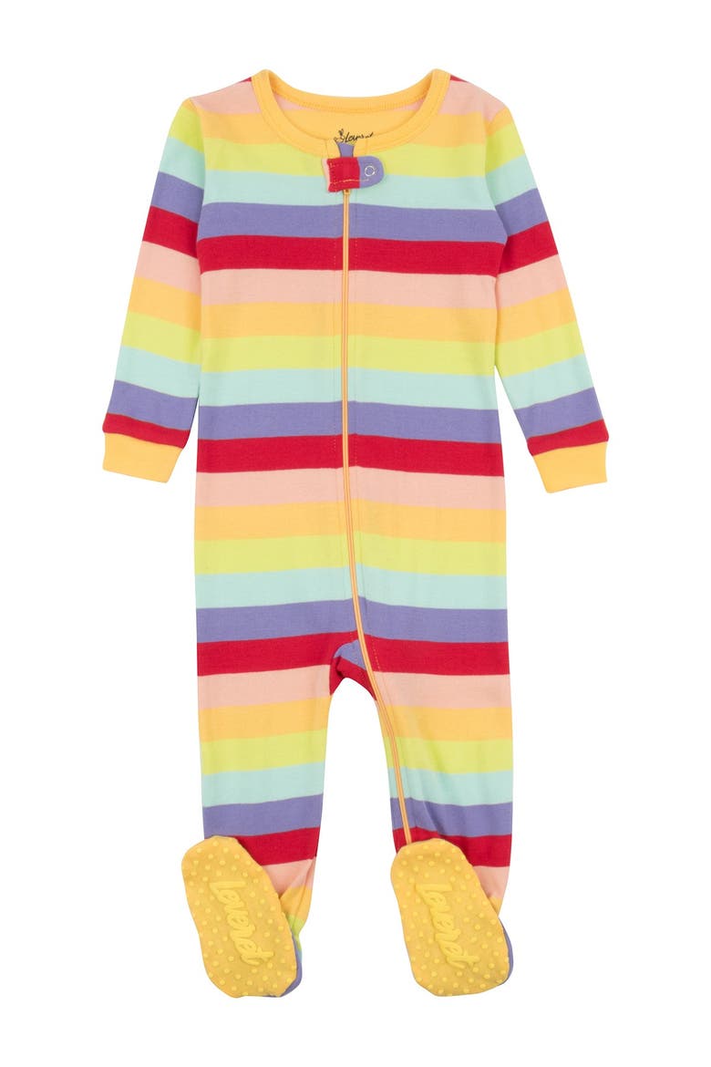 Rainbow Stripe Cotton Footie Pajama, Main, color, MULTI