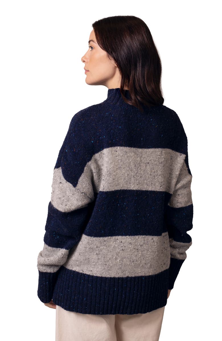 Celtic & Co. Donegal Colourblock Funnel Neck Sweater, Alternate, color, Navy / Oatmeal