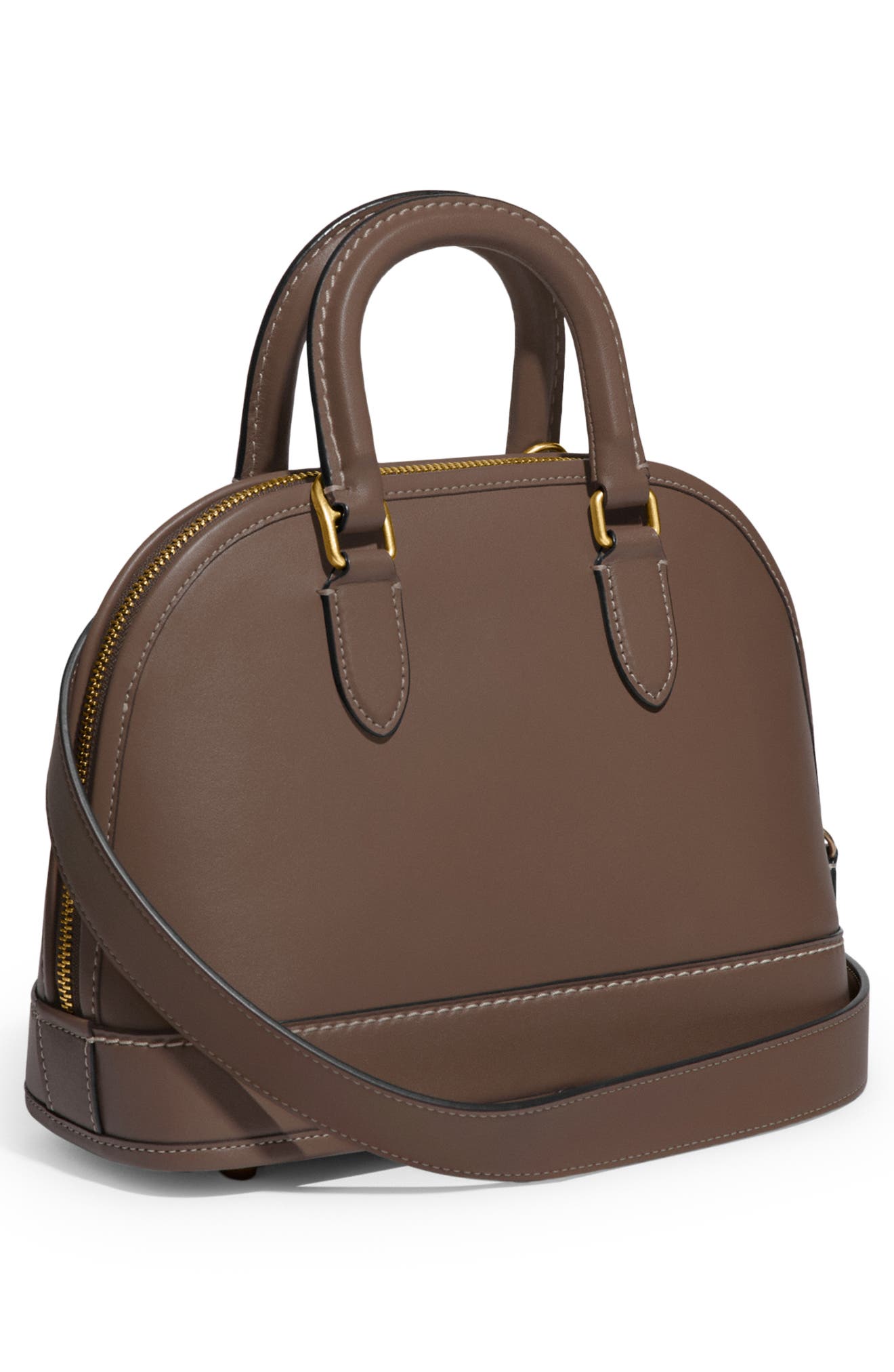 Leather Domed Satchel, Alternate, color, DARK STONE