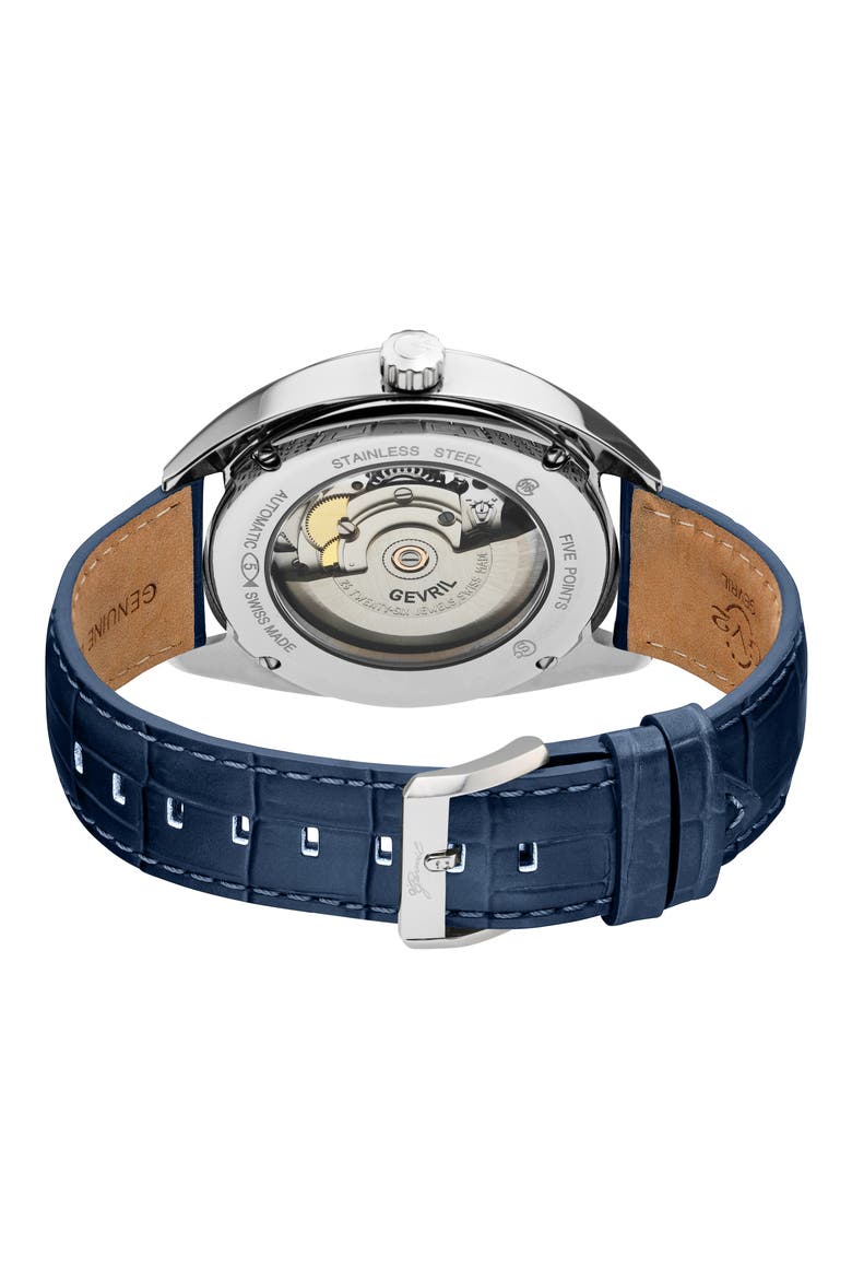 Five Points Croc Embossed Leather Strap Watch, 43mm, Alternate, color, BLUE