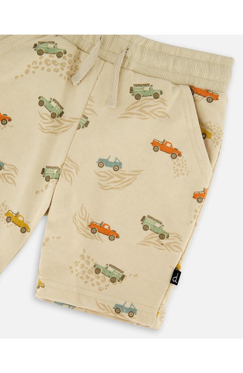 Deux par Deux Elastic Waist Jeep Print French Terry Shorts, Alternate, color, Beige Jeeps Print