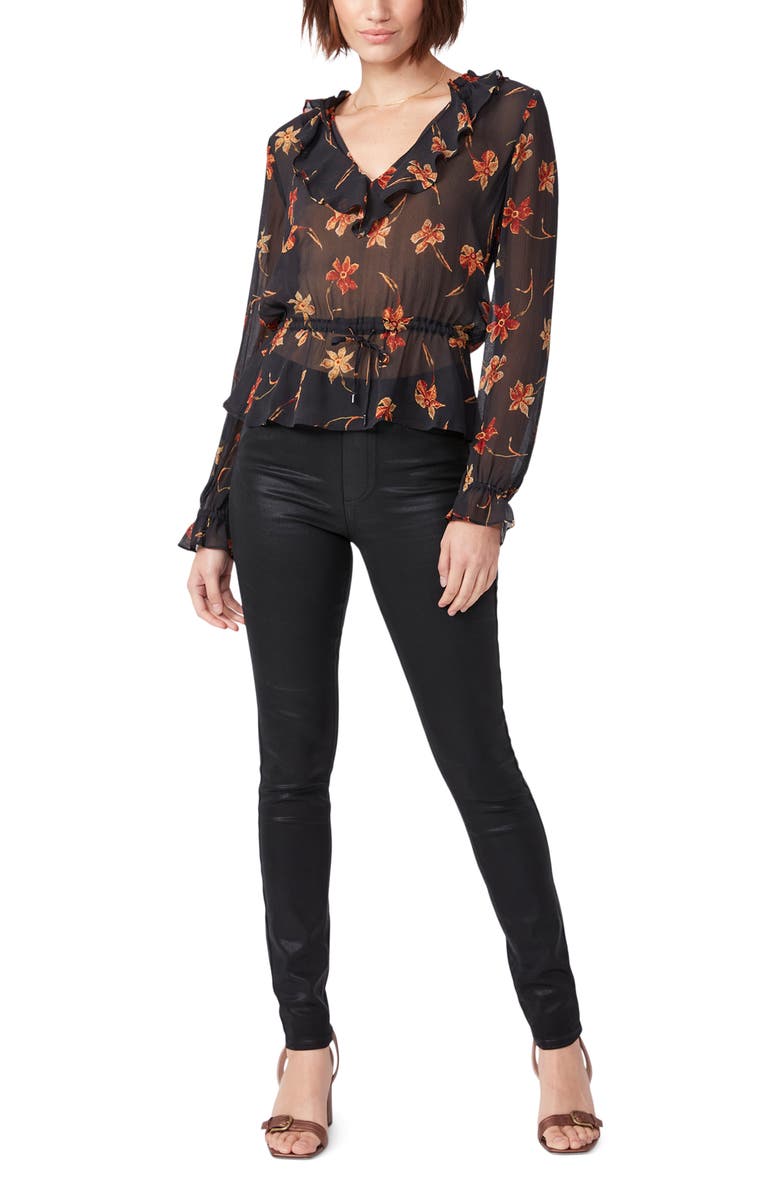PAIGE Nathalie Floral Silk Popover Blouse, Alternate, color, Black Multi