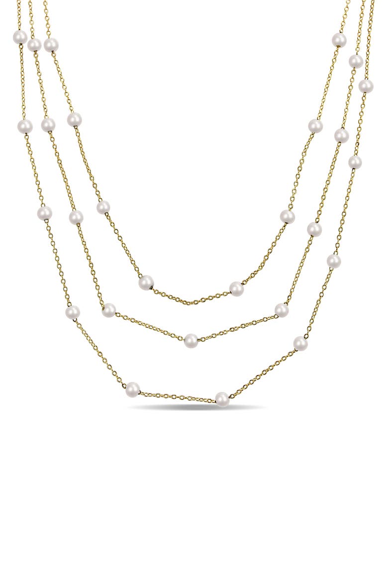 Cultured White Pearl Station Chain Layered Necklace, Main, color, WHITE