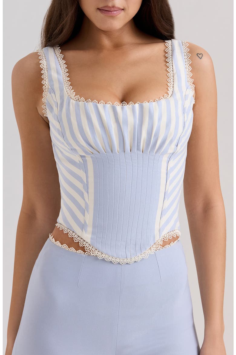Petra Lace Trim Pintuck Corset Top, Main, color, STRIPE BLUE