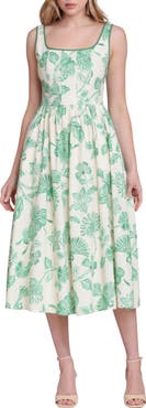 Avec Les Filles Floral Print Panel Midi Dress