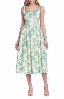 Floral Print Panel Midi Dress
