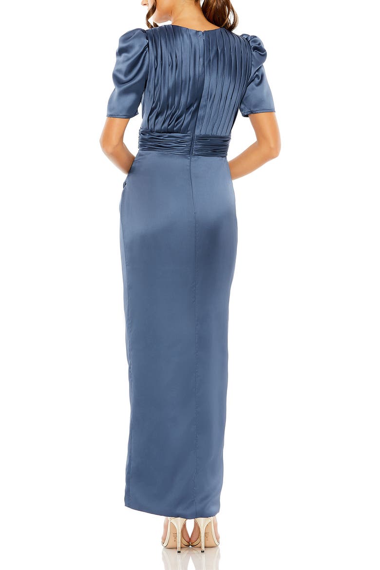 Pleated Charmeuse Dress with Puff Sleeves and Draped Waist, Alternate, color, MIDNIGHT