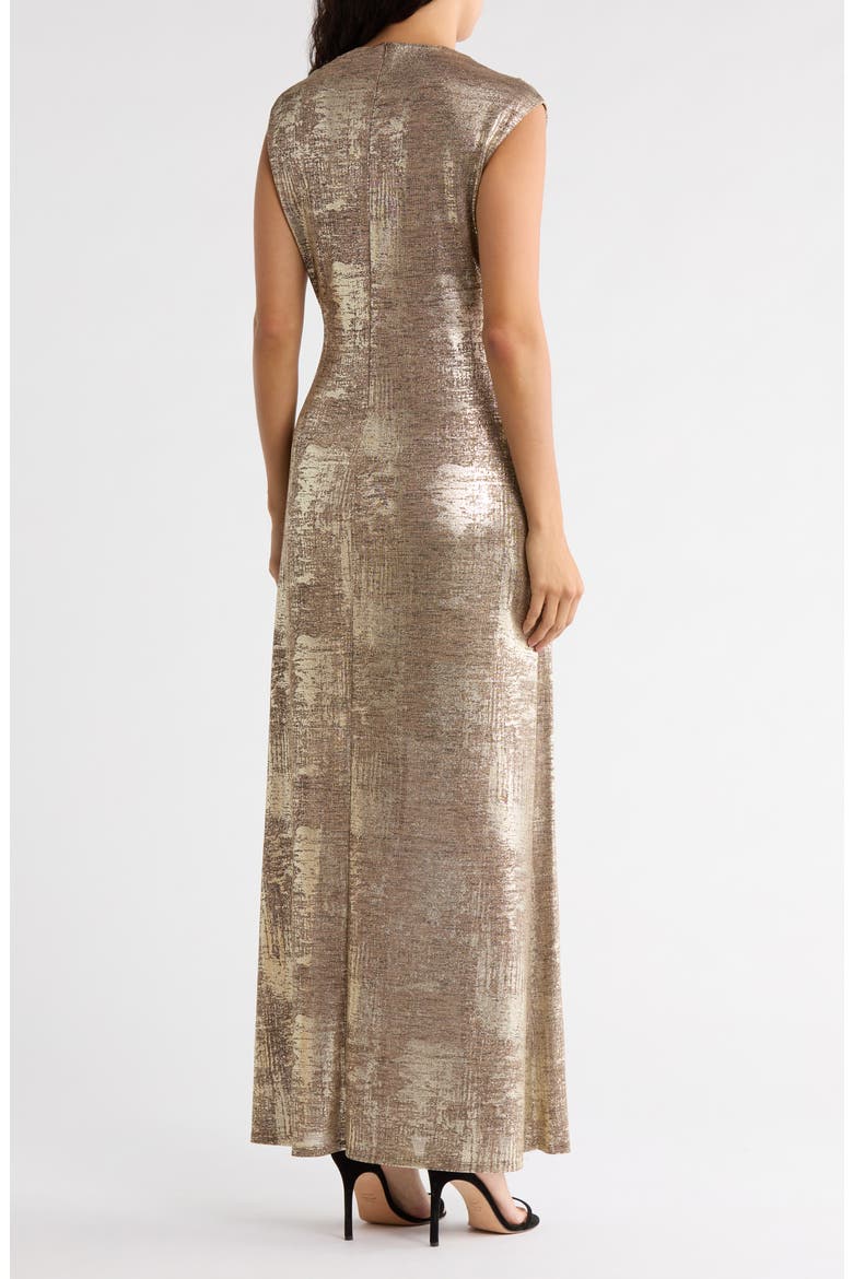 Foil Jersey Draped Midi Dress, Alternate, color, FLAX