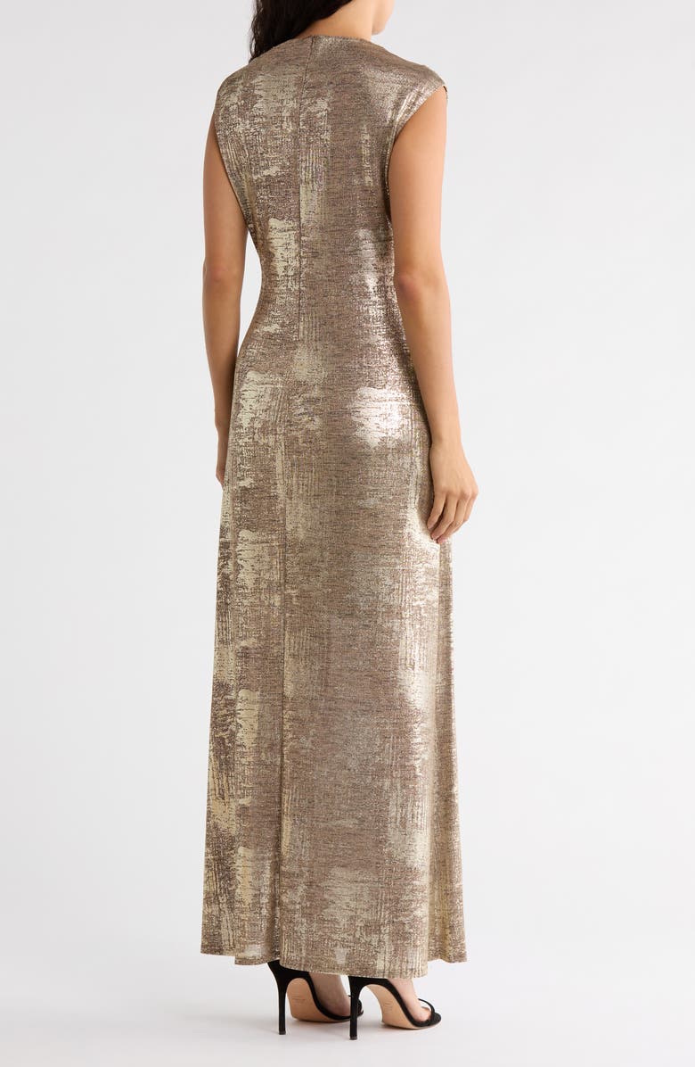 Connected Apparel Foil Jersey Draped Midi Dress, Alternate, color, Flax